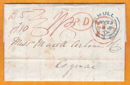 1846 - Lettre Pliée Avec Corresp 4 Pages En Anglais De HULL, Angleterre, GB Vers COGNAC, France Via Londres - Marcofilie