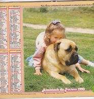 Almanach Du Facteur, Calendrier De La Poste, 1990, Côte D'Or, Fillette Et Chien, Filletes Et Chatons - Grand Format : 1981-90