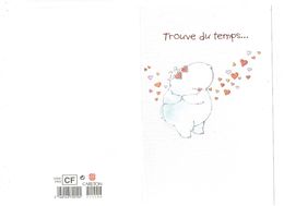 Cpm DOUBLE - Illustration Hippopotame - TROUVE DU TEMPS - Cœur - - Hippopotamuses