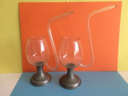 2 Verre Pied En Étain à Liqueur (alcool) 20 Cm - Etains