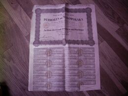 Société Française Des Pétroles De Malopolska - 1922 - Action De Cent Francs Au Porteur Entièrement Libérée - Oil