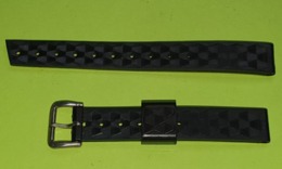 BRACELET Pour Montre - Caoutchouc Noir - Boucle Argentée - Taille 12 - Longueur Total 17 Cm - Bon état - 1960 - Montres Anciennes