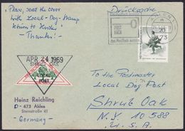 Cover From Germany, 1969, To New York "Shrub Oak Local Post", Vertical Crease - Locals & Carriers