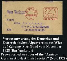 ÖSTERREICH 1928 (Nov.) Buchdruck-AFS Als VE: XV WIEN 101/*/ÖSTERREICH/4/GROSCHEN/BAR BEZAHLT = Zeitungs-Sb Des Deutsch-Ö - Zonder Classificatie