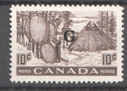 1951 10¢ Furs - Drying Skins And Teepee «G» Overprint Scott O26  * MH - Sovraccarichi