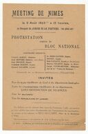 NIMES (Gard) - PROTESTATION CONTRE LE BLOC NATIONAL - 5 Aout 1923 - Documents Historiques