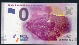 FRANCE EURO SOUVENIR ZERO EURO 2016 TRAIN A VAPEUR DES CEVENNES  UNC. - Autres & Non Classés