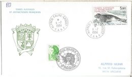 TAAF ANTARTIDA FRANCESA CC BASE ALFRED FAURE CROZET 1984  Y MAT STRASSBOURG SELLO FOCA SEAL - Faune Antarctique