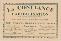 Buvard "LA CONFIANCE" Caisse De Capitalisation, Paris, Rue Drouot (format 16,5 X 25 Cm) - Banque & Assurance