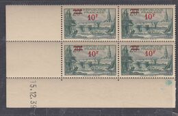 France N° 492 XX : 10 F. Sur 20 F. En Bloc De 4 Coin Daté Du  15 . 12. 39   Sans Charnière, TB - 1940-1949
