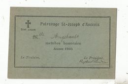 Carte De Membre Honoraire ,PATRONAGE SAINT JOSEPH D'ANCENIS,Loire Atlantique , 1935 - Ohne Zuordnung