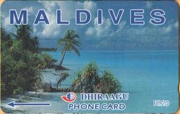 Maldives - MV: MAL-M-3A, GPT, Coconut Palms, Maldives, Beaches, 109MLDB, Dashed Zero: "Ø", 2000, Used - Maldiven