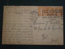 FRANCE LETTRE ENVELOPPE COVER CARTE PARIS RIVOLI MAIRIE SEMEUSE FLAMME PARIS DEPART JEUX OLYMPIQUES PARIS MAI JUIN 1924 - Sommer 1924: Paris