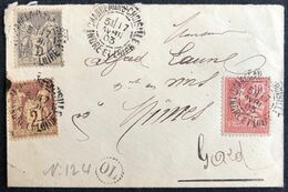 Lettre Mixte Sage/blanc Tarif à 15c Sage 1903 N°85, 87 & N°124 De Chanceaux / Choisille Pour Nimes + OL Superbe  & RR - 1898-1900 Sage (Type III)