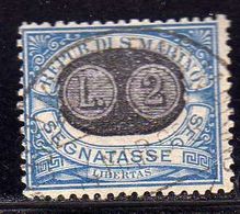 SAN MARINO 1931 TASSE TAXE POSTAGE DUE SEGNATASSE MASCHERINE SOPRASTAMPATO SURCHARGED LIRE 2 SU 30c USATO USED OBLITERE' - Segnatasse