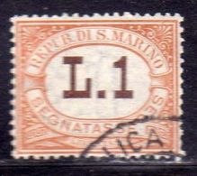 REPUBBLICA DI SAN MARINO 1925 SEGNATASSE POSTAGE DUE TASSE TAXE LIRE 1 LIRA USATO USED OBLITERE' - Segnatasse