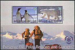 2009 Belgium Preservation Of Polar Regions And Glaciers: Emperor Penguin, Polar Bear Minisheet (** / MNH / UMM) - Preserve The Polar Regions And Glaciers