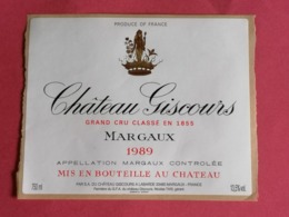 MARGAUX  ETIQUETTE CHATEAU GISCOURS 1989   GCC    17/08/20/ - Bordeaux