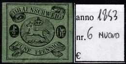 1853 Germania Braunschweig, Nr.6 Nuovo - Brunswick