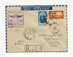 !!! SYRIE, FRANCE LIBRE, REOUVERTURE DE LA LIAISON AERIENNE SYRIE - LIBAN - AFRIQUE DU NORD - Storia Postale