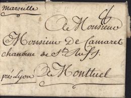 Marseille Manuscrit 21 7 1756 Bouches Du Rhône 13 Taxe Manuscrite 8 Lenain 1A Pour Montluel Ain - 1701-1800: Vorläufer XVIII