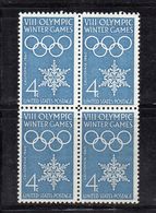 Q338B - STATI UNITI 1960, Olimpiadi Di Squaw Valley In Fresche Quartine *** - Hiver 1960: Squaw Valley