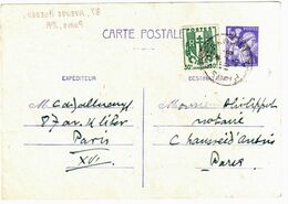 PARIS Carte Postale Entier 1,20 F Iris Violet Complément 30c Chaînes Brisées Yv 651-CP1 671 Ob 10 8 1945 - Postales Tipos Y (antes De 1995)