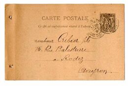 TB 2854 - Entier Postal Type Sage - Carte Postale Commerciale Eclairage ( Lampes ) BOISSON à PARIS Pour CRIBIER à RODEZ - Standaardpostkaarten En TSC (Voor 1995)