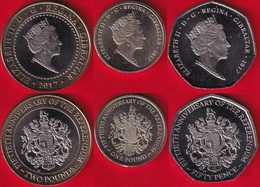 Gibraltar Set Of 3 Coins: 50 Pence - 2 Pounds 2017 "1967 Referendum Ann." UNC - Gibilterra