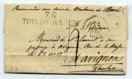 78 TOULON SUR MER + Mention Manus " Recommandée Aux Soins De Madame De Barré" / 1829 - 1801-1848: Voorlopers XIX