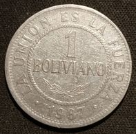 BOLIVIE - BOLIVIA - 1 BOLIVIANO 1987 - KM 205 - Acier Inoxydable - Bolivia