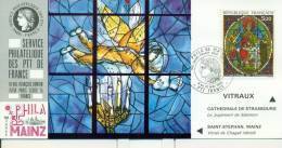 012 Carte Officielle Exposition Internationale Exhibition Mainz 1985 France Marc Chagall Art Cathédrale De Strasbourg - Glasses & Stained-Glasses