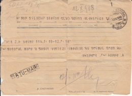 89630- TELEGRAMME SENT FROM SATU MARE TO CLUJ NAPOCA POWER PLANT, 1938, ROMANIA - Telegraphenmarken