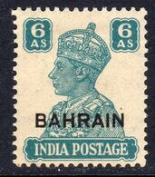 Bahrain GVI 1942-5 6 Annas, Overprint On India Definitive, Hinged Mint, SG 48 (E) - Bahrain (...-1965)