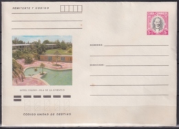 1983-EP-227 CUBA 1983 5c POSTAL STATIONERY COVER. ISLA DE PINOS, HOTEL COLONY. LIGERAS MANCHAS. - Brieven En Documenten