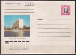 1984-EP-128 CUBA 1984 3c POSTAL STATIONERY COVER. CIENFUEGOS. HOTEL JAGUA. MANCHAS. - Covers & Documents