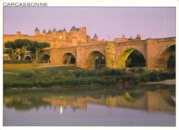 11 - La Cité De CARCASSONNE - Vue De Nuit De La Cité Médiévale , Le Pont Vieux Et Les Berges Sur  L' Aude - Carcassonne