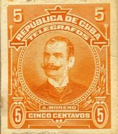 L) 1910 CUBA- CARIBE, GENERAL A. MORENO, ORANGE, 5C, TELEGRAPH, DIE PROOFS AMERICAN BANK NOTE - Telegraafzegels