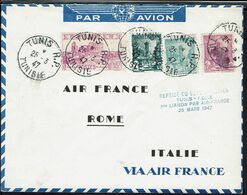 Tunisie - 1947 - Affr. à 19 F Sur Enveloppe De Tunis Vers Rome - Reprise Du Service Aérien, 1ère Liaison Par Air France. - Aéreo