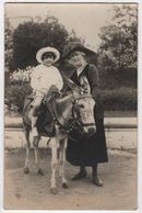 Carte Photo Fillette Petite Fille Sur Un âne - Donkeys