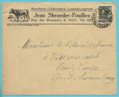 401 Op Brief Stempel HUY , Hoofding "Boucherie Charcuterie SHROEDER-FOUILLEN (Geillustreerd KOE / VACHE) - 1934-1935 Leopoldo III