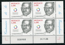 RC 18216 MONACO N° 2533 LÉOPOLD SÉDAR SENGHOR SÉNÉGAL BLOC DE 4 COIN DATÉ NEUF ** TB - Unused Stamps