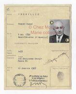 1968 INGWILLER ROBERT NE 1890 NANCY HABITANT BLVD DAVOUT PARIS 20 CHEVALIER LEGION D HONNEUR - CARTE IDENTITE - Documents Historiques