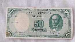 Billet Banknote  Chile 50 Pesos 5 Centesimos Escudo Paper Money #16 - Chile