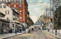 Woonsocket Rhode Island, Main Street Scene, Monument Square Civil War Statue C1900s/10s Vintage Postcard - Woonsocket
