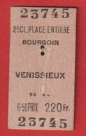 Ticket De Transport  Bourgoin Venissieux  Prix 220 F - Europe