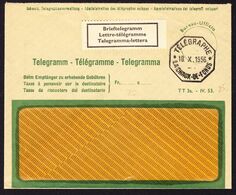 1956 Grünes Telegramm-Couvert Mit Stempel La-Chaux-de-Fonds. Mit Label "Brieftelegramm" - Telegraafzegels