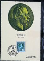 Charles III  - Carte  Maximum Card  - Cachet Monogramme Royal 1948 - Journée Du Timbre MONACO 1948 - - Oblitérés