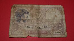 1939 FRANCIA FRANCE BANCONOTE FRANCESE 5 FRANCS BANKNOT BILLET BANQUE PARIGGI PARIS - 5 F 1917-1940 ''Violet''