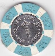 ANCIEN ET RARE JETON  5 FRANCS / CASINO DE MONTE CARLO SBM LOEWS / METAL ET BAKELITE - Casino